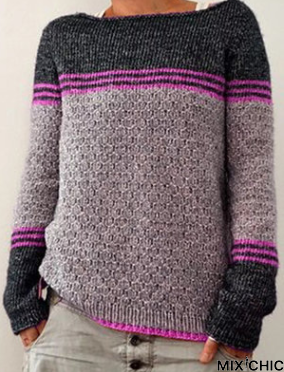 New Round Neck Long Sleeve Knitted Sweater Multi-Color Slim Sweater