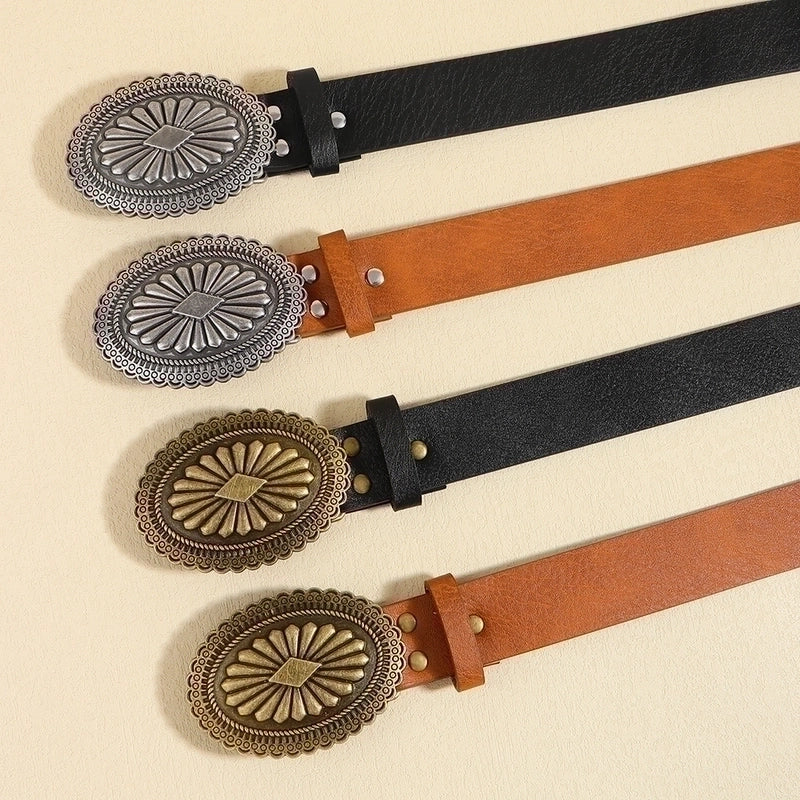 Retro Geometric Pu Leather Alloy Plating Women’s Leather Belts