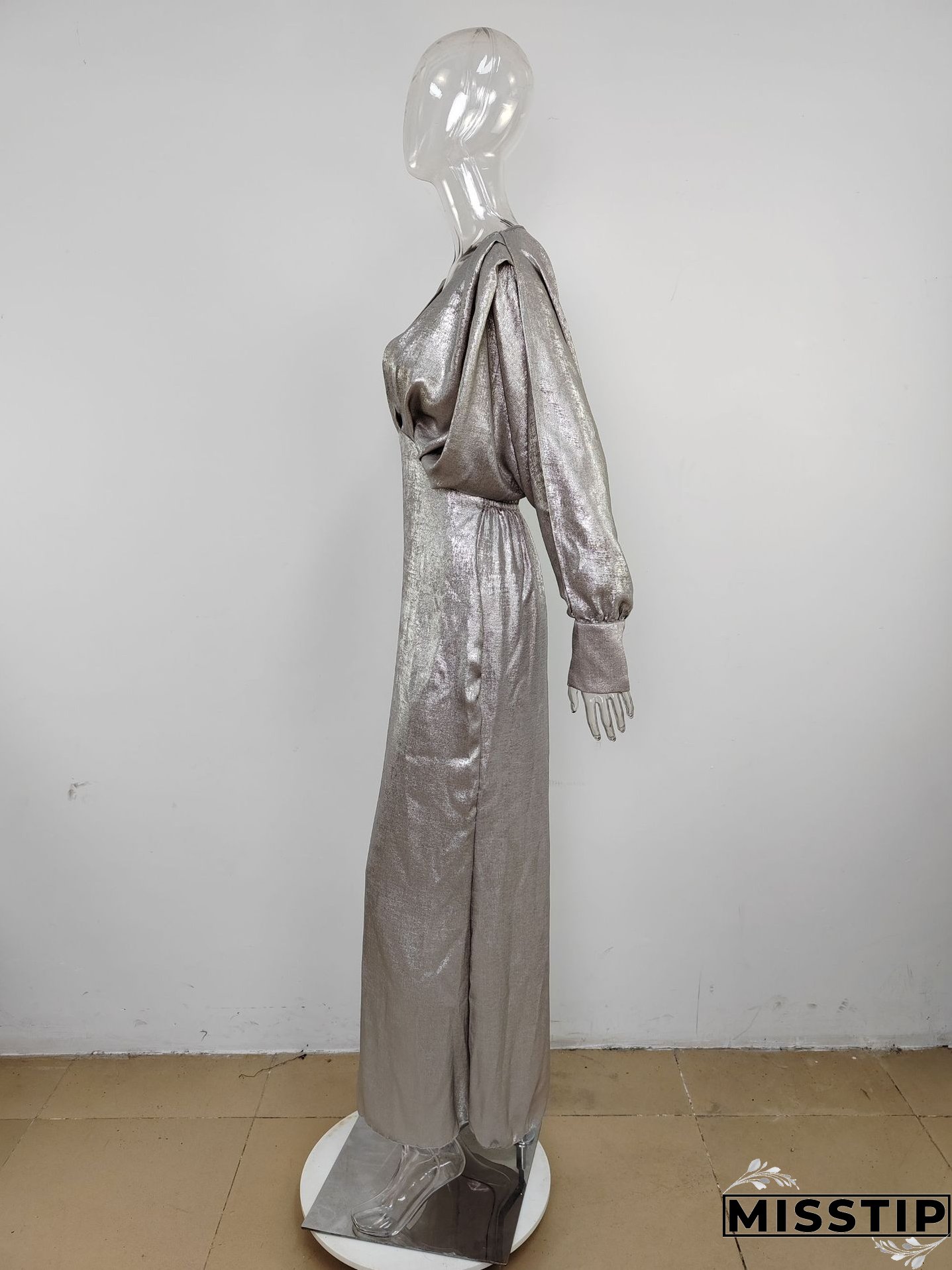 Women Clothing Bat Long Sleeve V Neck Sexy Maxi Dress