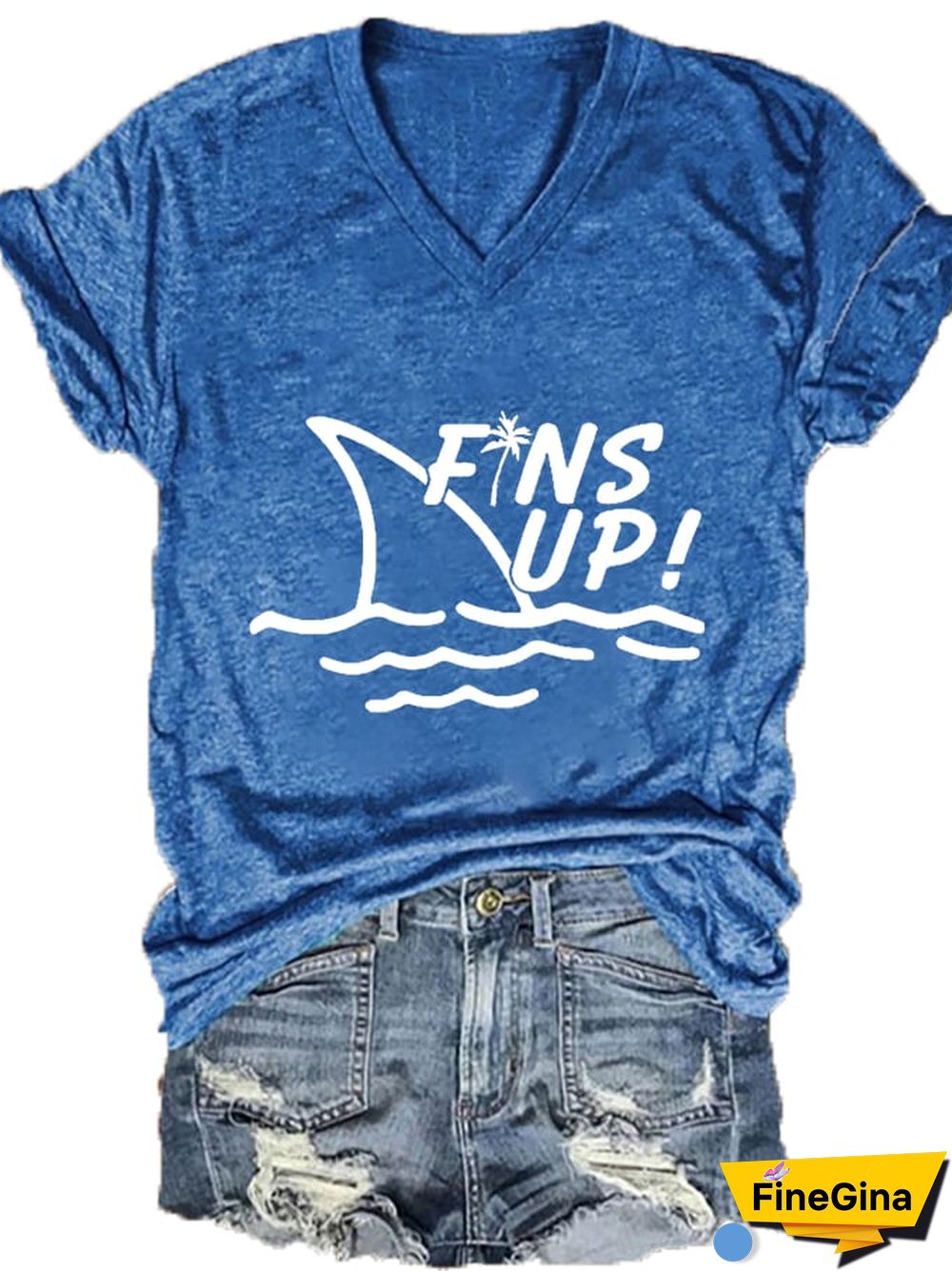 Women's Rip Jimmy Fins Up! Print V-Neck T-Shirt
