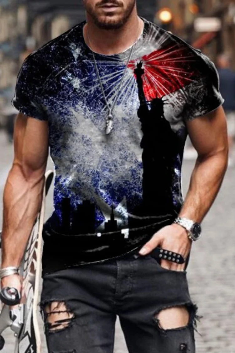 Tiboyz Mens Short Sleeve Liberty Printed T-shirt