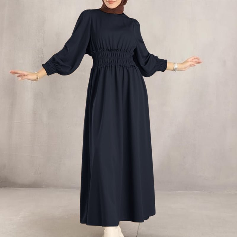 2022 Solid Long Sleeve Holiday Dress Women Casual Muslim Dubai Turkey Robe ZANZEA Elegant Plain Islamic Clothing Jilbab Caftan