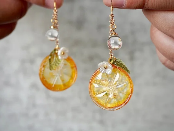 Real Kumquat Slice Earrings Fruit Slice