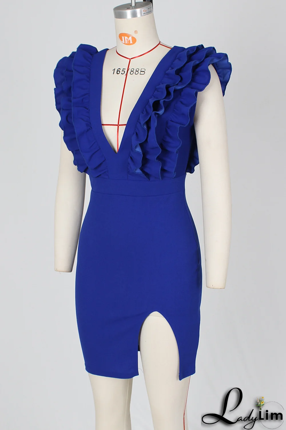 Blue Sexy Solid Stringy Selvedge V Neck Irregular Dress Dresses