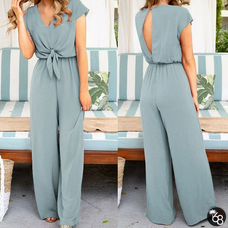 Women Simple Jumpsuit Playsuit Casual Romper Wide Leg OL Ladies Summer Holiday Beach Long Pants Jumpsuit Trousers | 168DEAL