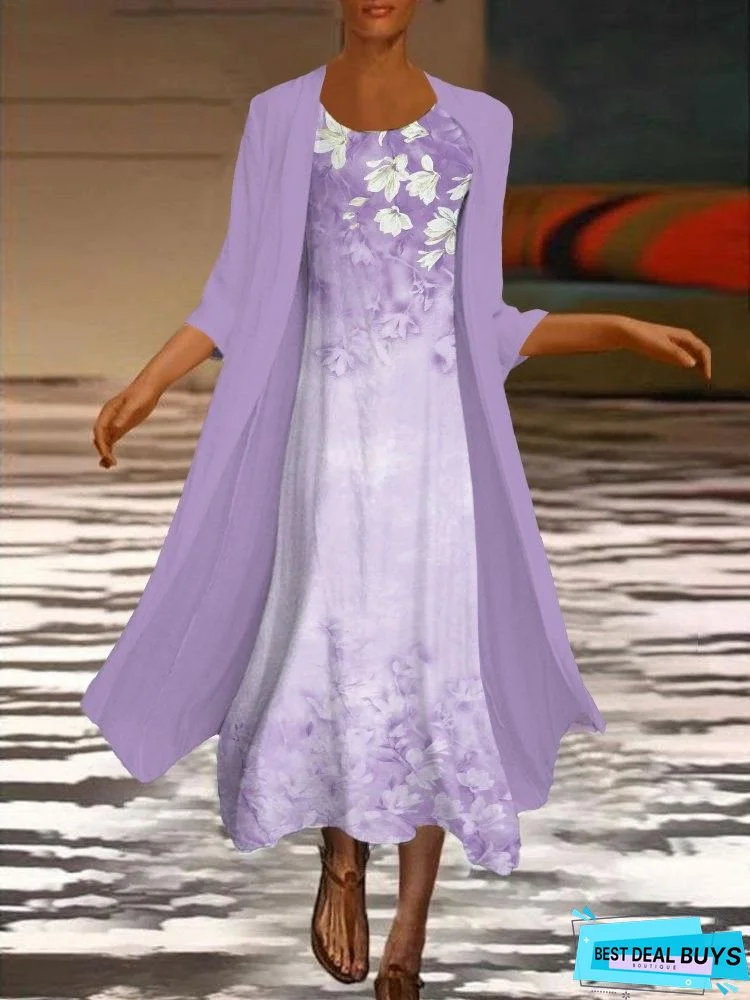 3/4 Sleeve Crew Neck Dress Two-piece suit