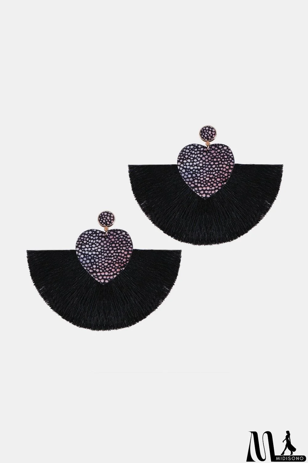 MidiSono - Heart Shape Fringed Dangle Earrings