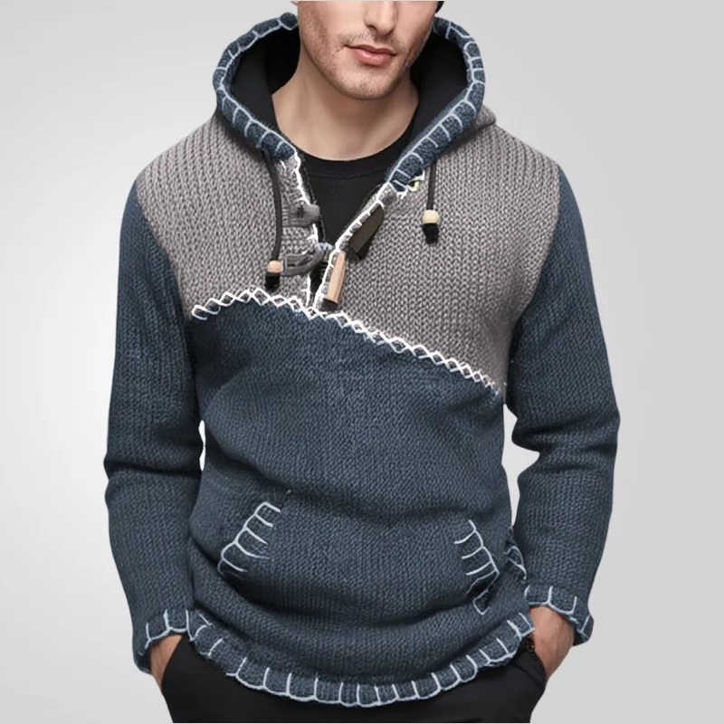 Uveng Uveng Men's Fashion Long Sleeve Collusion Knit Dresses Casual Hand-Stuck Hooded Sweater SY0006