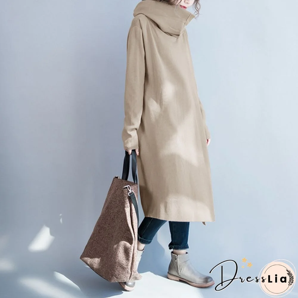 ZANZEA Womens Fashion Loose High Neck Long Sleeve Solid Color Casual Split Coat Jackets Oversize Jumper Cape Cloak Plus Size
