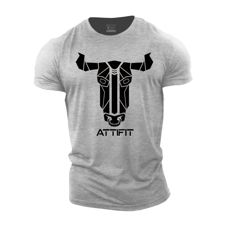 Cotton Abstract Bull's Head Graphic T-shirts tacday