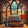 >SALE<5D DIY Full Round Drill Diamond Painting Mountain River Stained Glass 40x40cm