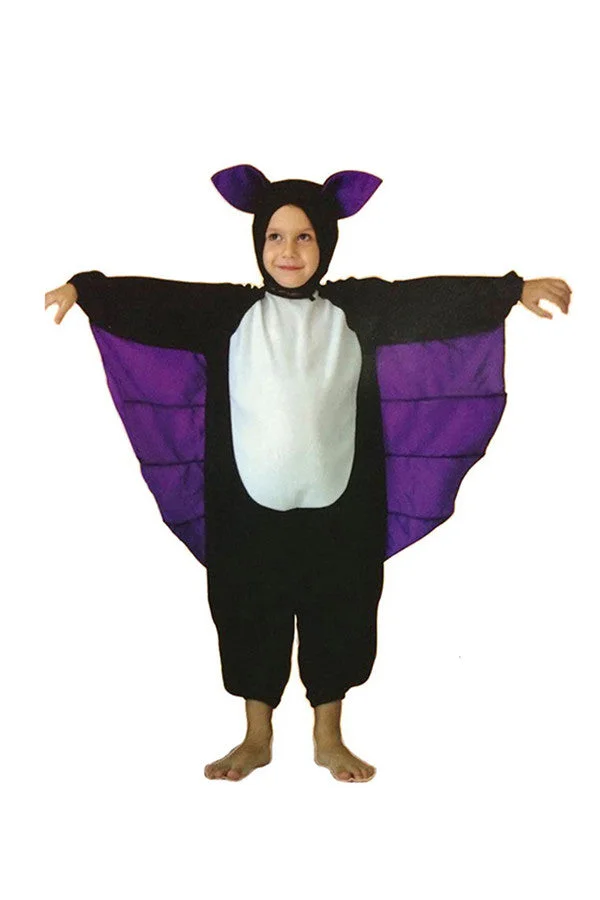 Halloween Kids Girls Onesie Pajamas Bat Costume With Purple Wings Black-elleschic
