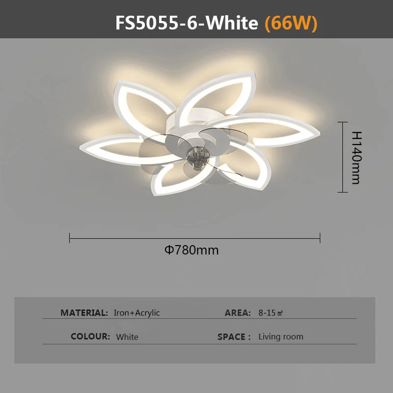 Modern led quiet ceiling fan with light with remote control/app timer creative 6 lights design fan with lamp