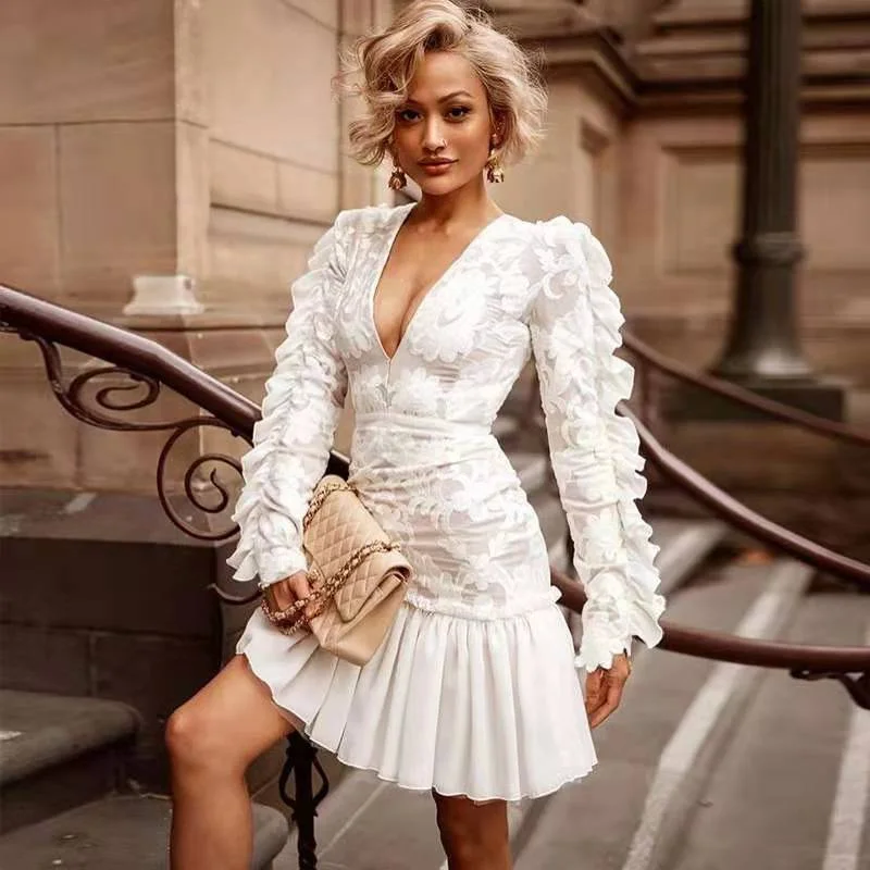 Uveng Uveng Summer Embroidery Dress Sexy Lace Printed Dress