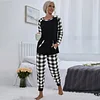 Women's Plaid Round Neck Home Casual Suit