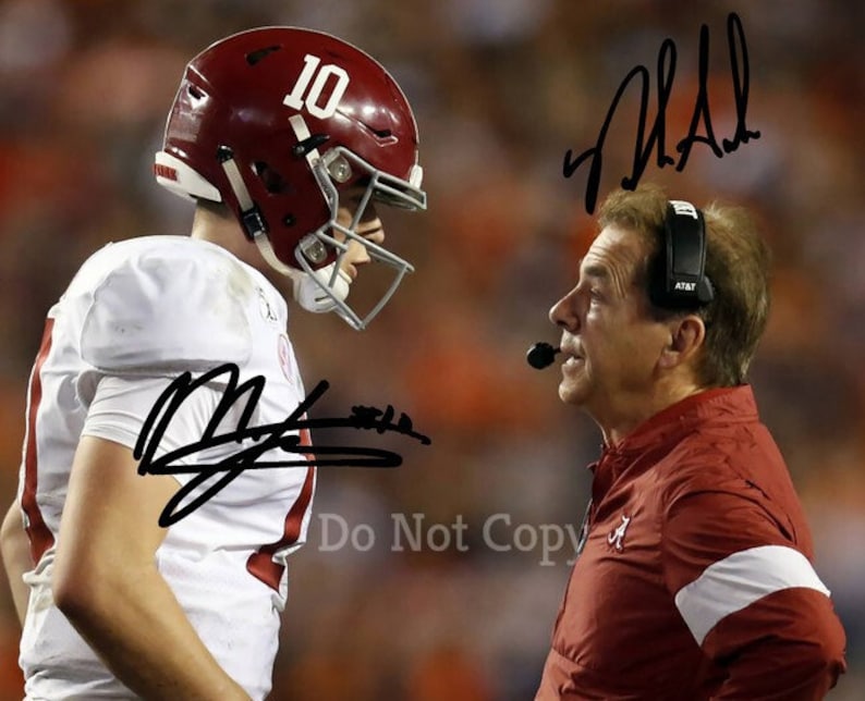 Nick Saban & Mac Jones Signed Photo Poster painting 8X10 rp Autographed Alabama Crimson Tide Football