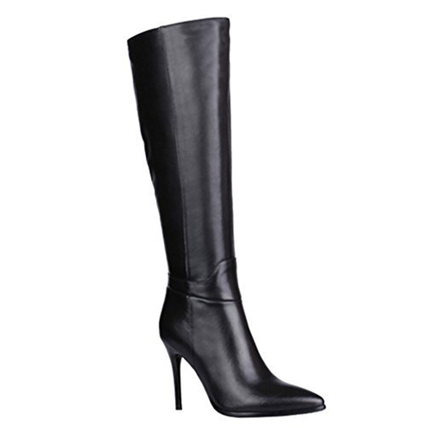 9.5cm Zipper Leather Mid Heels Knee Boots Black-MERUMOTE