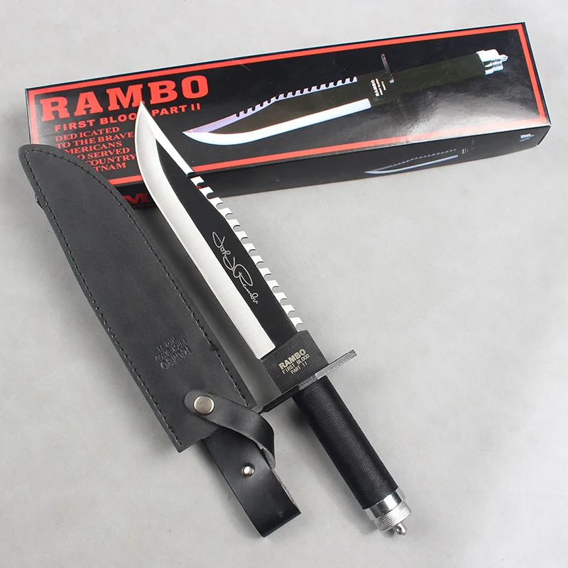 Rambo 2 High Hardness Sharp Camping Straight Knife Outdoor Portable Fishing Knife Black Tactical Knife