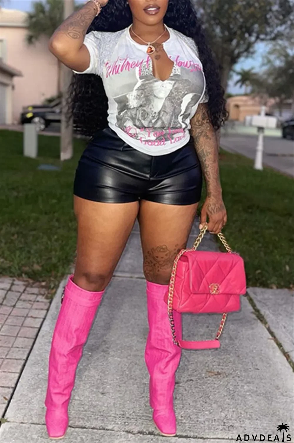 White Fashion Casual Print Tassel Patchwork V Neck T-Shirts