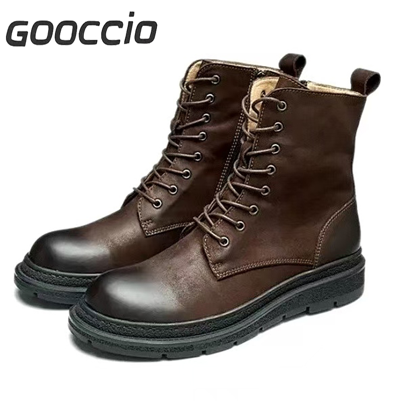 DT198 Retro-Style Cowhide Martin Boots For Men GOOCCIO   