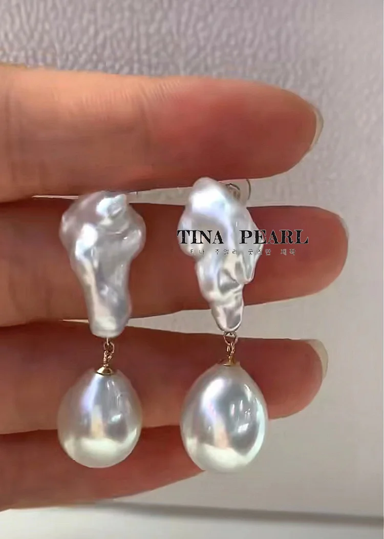 2024 tina pearls Natural fresh water pearl 925 silver shaped Baroque earrings