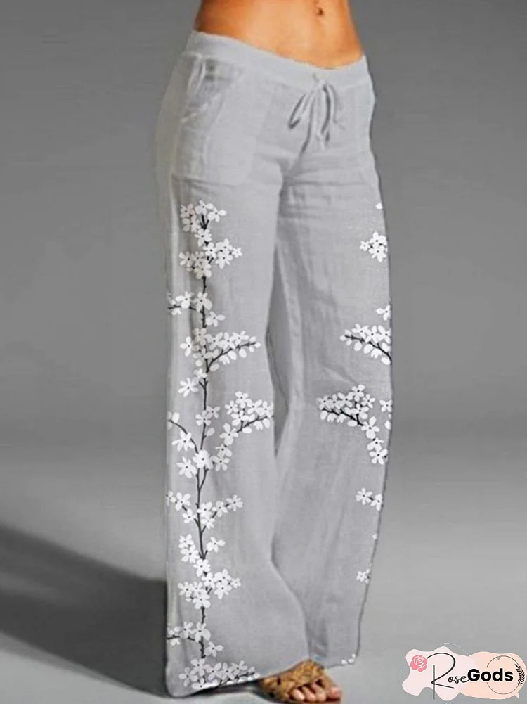 Casual Floral Drawstring Pants