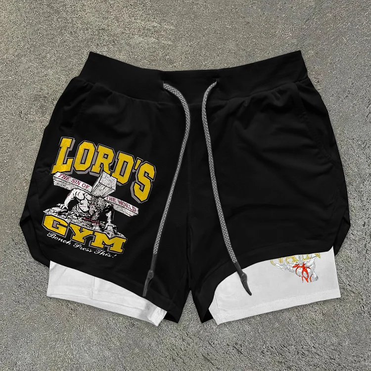 Lord's Gym Print Double Layer Drawstring Gym Shorts SOPULA