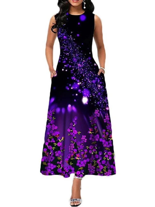 Women's A-Line Dress Maxi long Dress Sleeveless Print Print Summer Casual White Black Blue Purple Wine Green S M L XL XXL