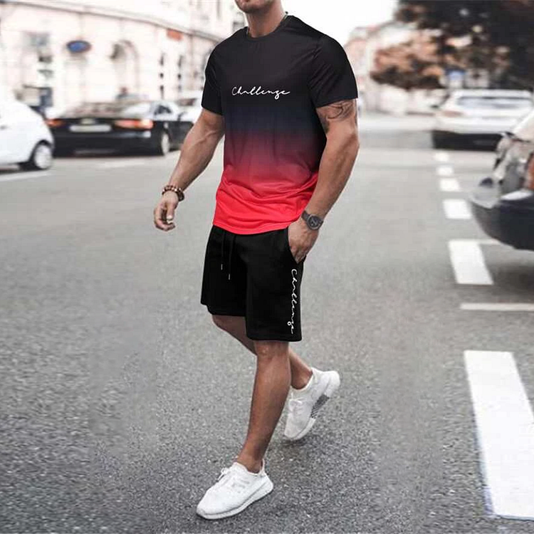 BrosWear Men Letter Graphic Ombre T-Shirt And Pants Co-Ord