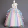 Unicorn Flower Girl Dress Wedding Party Rainbow Tutu Gown Birthday Dresses - honeylives