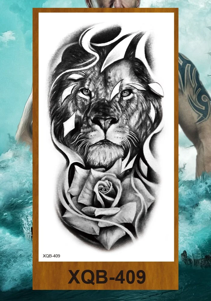 Temporary Tattoo Stickers Feather Totem Tiger Wolf Lion King Cheetah Men Women Adults Girl Flower Arm Body Fake Tatoo Waterproof