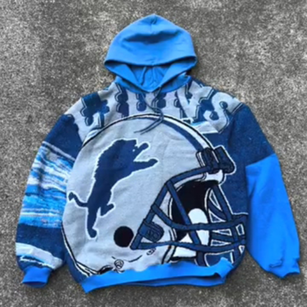 Lions Print Patchwork Long Sleeve Hoodies