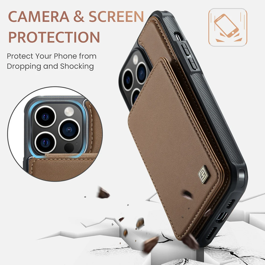 Double magnetic buckle flip up and down card case is suitable for iPhone series card back case