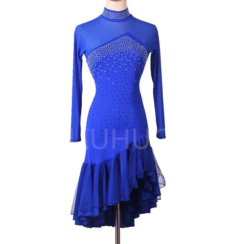 Latin Dance Dress Woman Adult Professional Performance Competition Blue Dress Tango Salsa Latin Dance Dress With