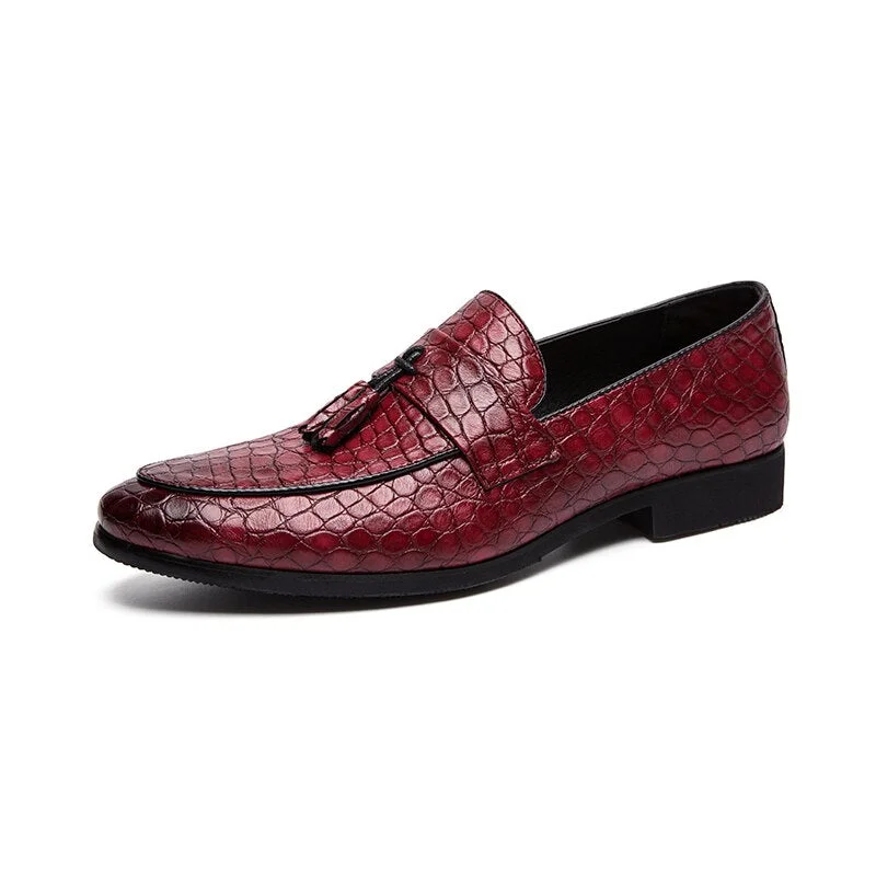 YRZL Leather Shoes Retro Tassel Crocodile Pattern Men Loafers Comfortable Office Mens Slip-on Loafers Men Shoes Leather