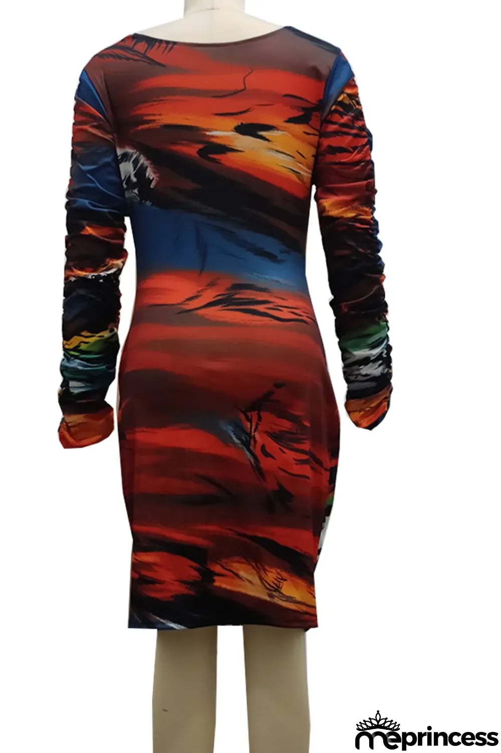 Multicolor Sexy Print Split Joint V Neck Pencil Skirt Dresses