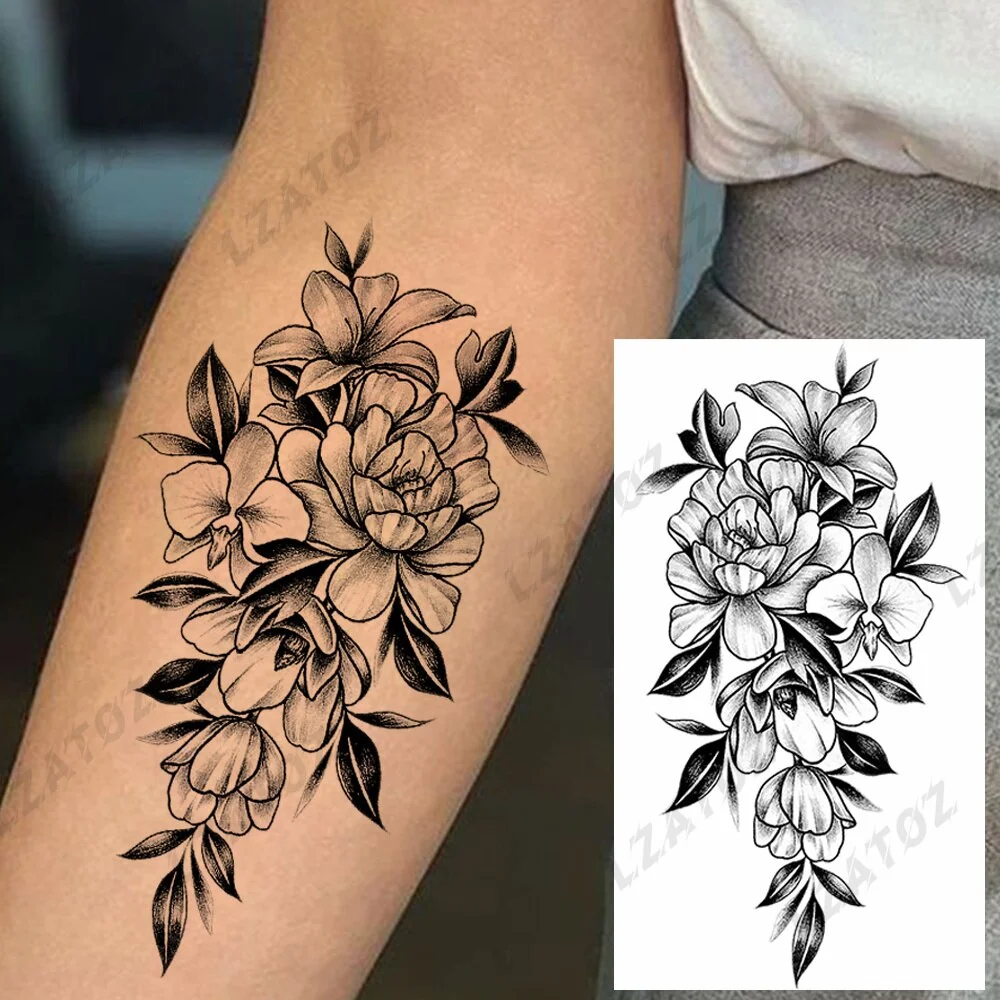 Sdrawing Rose Flower Temporary Tattoos For Woman Adults Realistic Compass Cross Fake Tatoos Sexy Waterproof Hand Tattoo Sticker