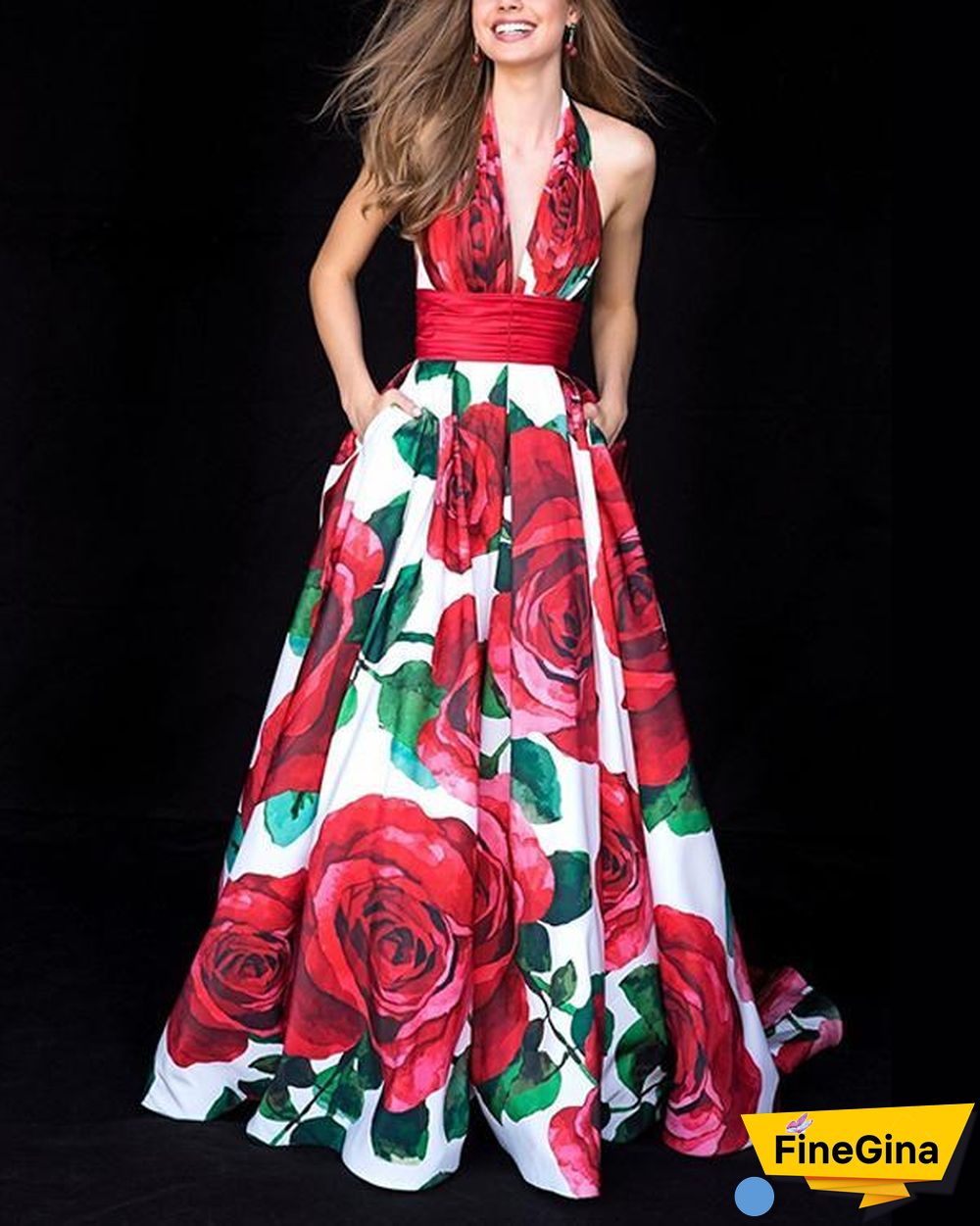 Vintage Maxi Dresses Printed  V Neck Elegant  Dresses