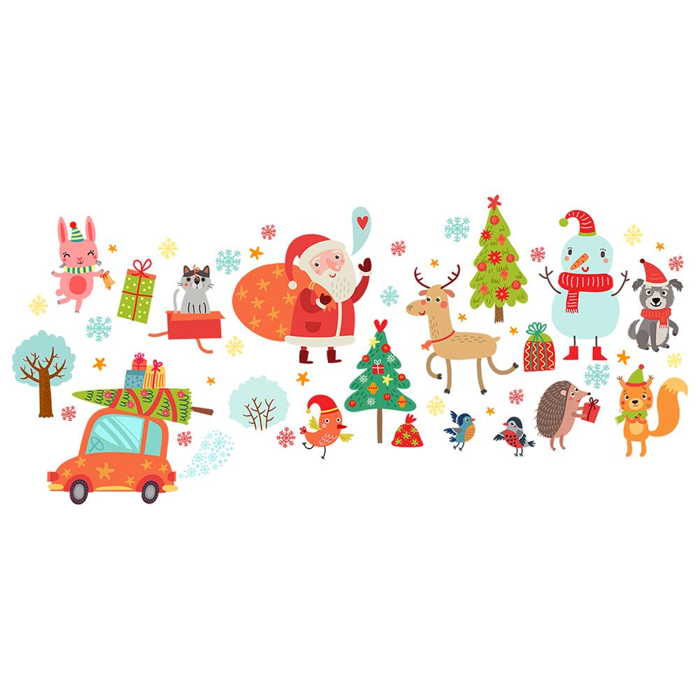 

2pcs Christmas Wall Sticker Xmas Gifts Car Santa Claus Snowman Elk Decal, 501 Original