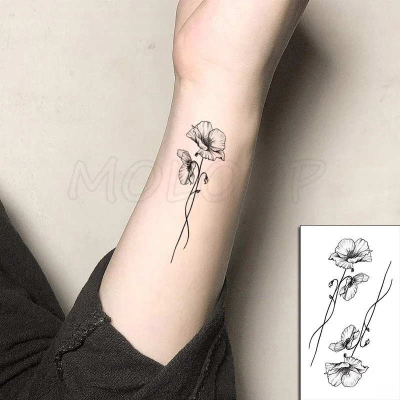 Tattoo Stickers Rose Flower English Letters Leaf Plant Body Makeup Art Waterproof Flash Tatoo Fake Tattoos for Men Women Kids