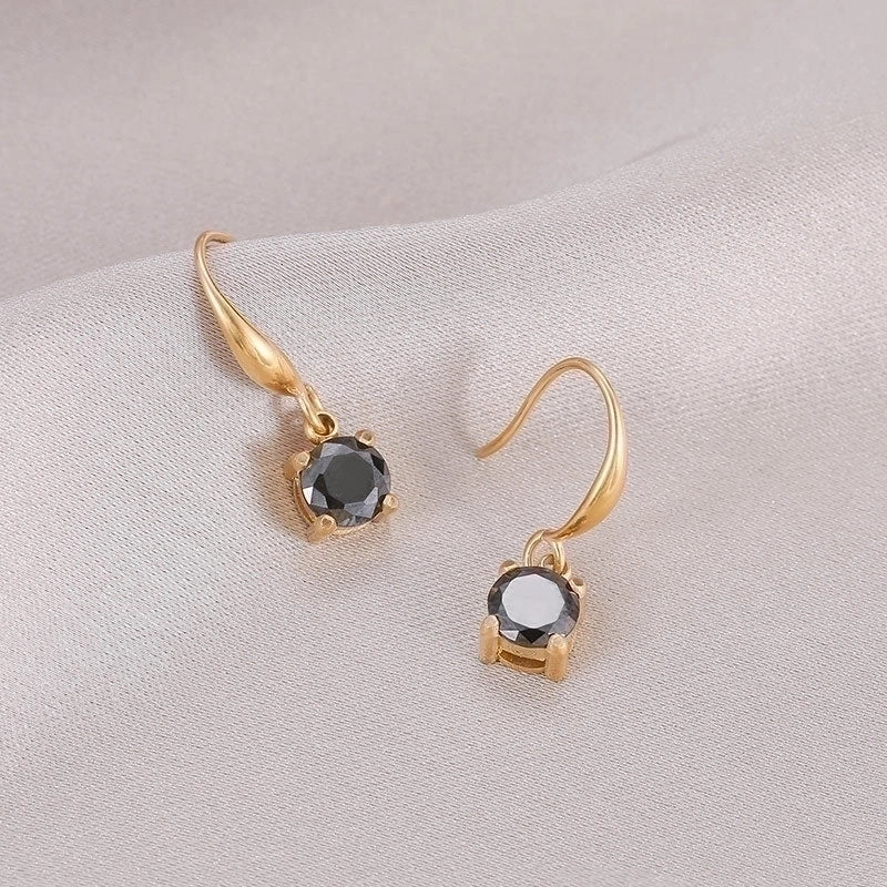 1 Pair Minimalist Round Plating Inlay 304 Stainless Steel Zircon White Gold Plated Gold Plated Drop Earrings4