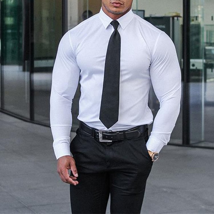 BrosWear Classic Lapel Long Sleeve Stretch Anti-Wrinkle Casual Formal Shirt