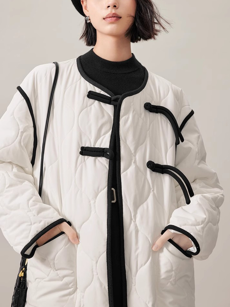 Black And white Contrasting Edges Cotton Clothes  Jacket