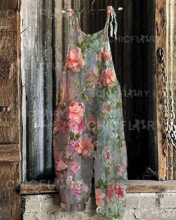 Women's  Floral Print Loose Casual Jumpsuit