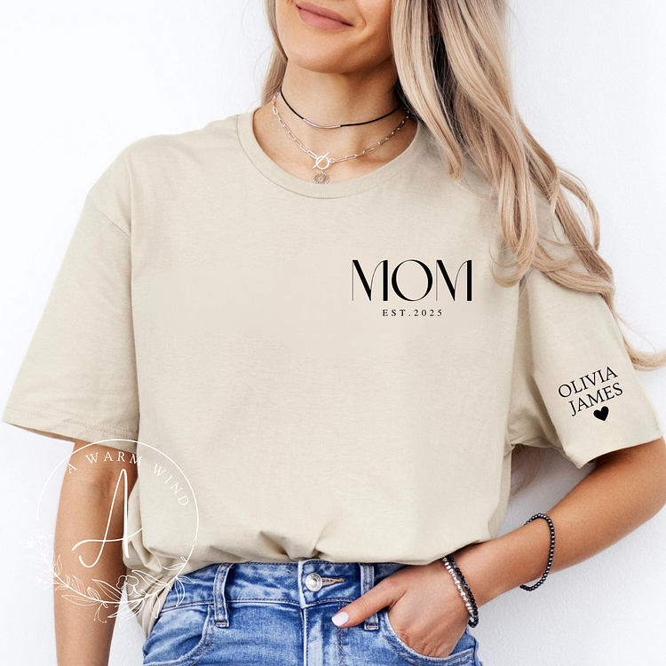 Personalized Mom T Shirt- With children's names & birth years.Mother's Day gift.Shirt for new moms.Birthday gift idea.