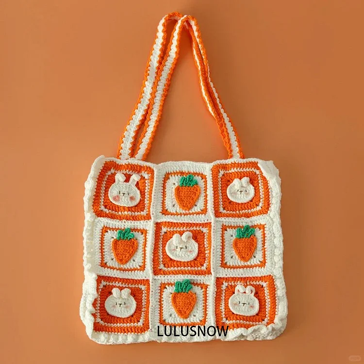 Lulusnow Handmade  3D Radish And Rabbit Easter Gift Crochet Shoulder Bag 