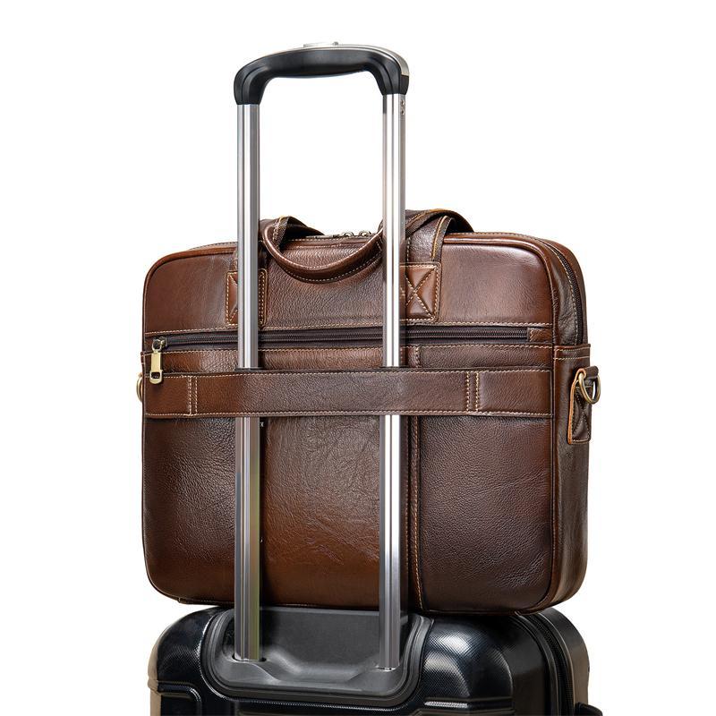 Men's Leather Briefcase Handbag Large Capacity Retro Shoulder Bag Crossbody Bag