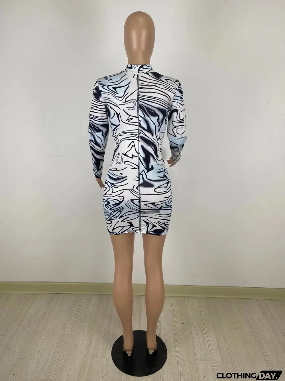Sexy Printed Long Sleeve Slim Mini Dress