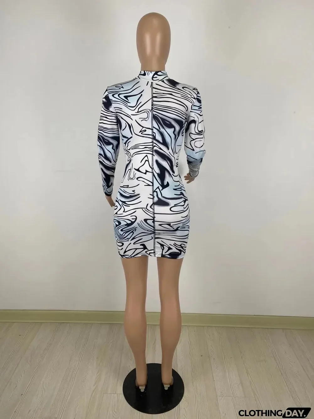 Sexy Printed Long Sleeve Slim Mini Dress