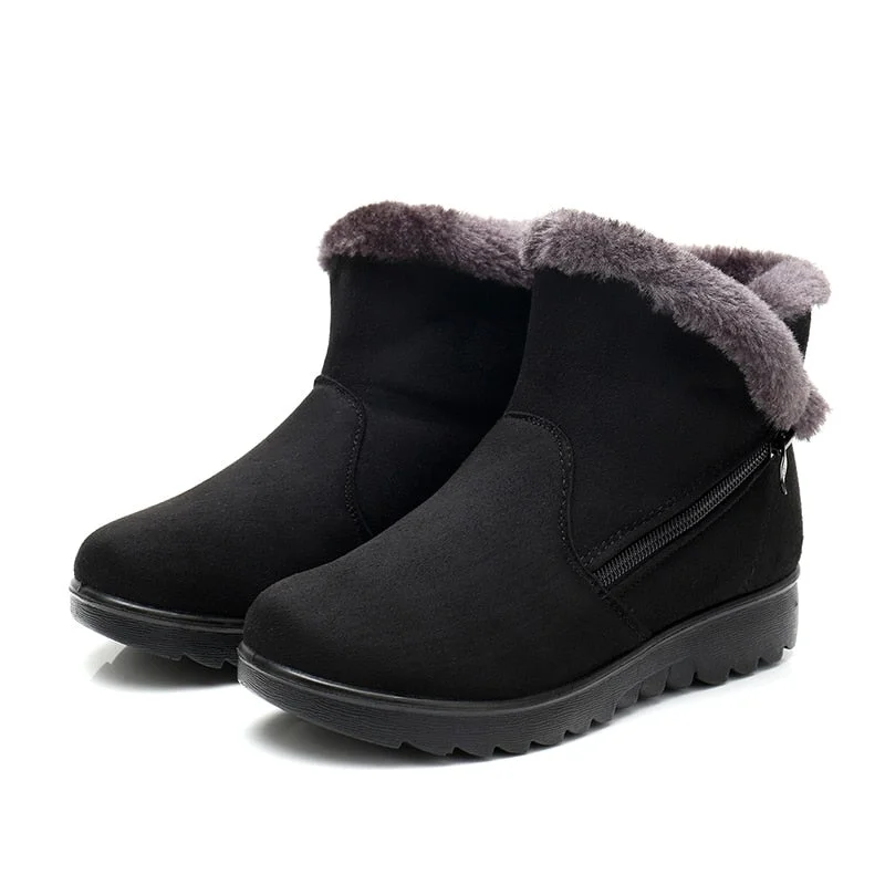 Womens Winter Ankle Boots Snow Boots Short Fur Plush Winter Boots For Women Shoes Ladies Suede Zip Shoes Female Plus Size 43